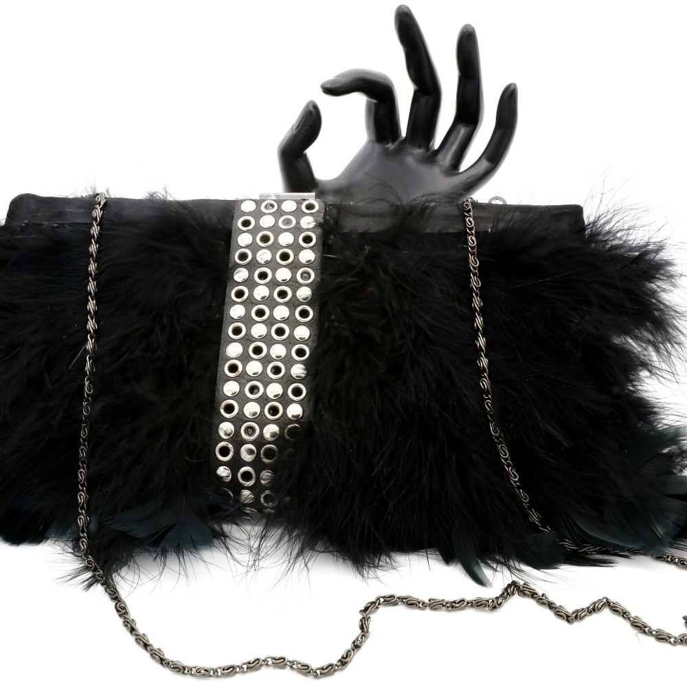 Handmade Black Feather Evening Purse